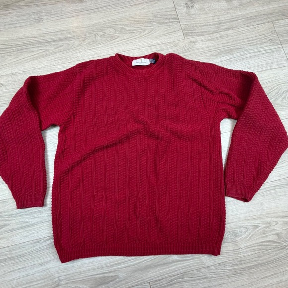 bill blass Other - Bill Blass Menswear Vintage 90s Red Cotton Textured Knit Crewneck Sweater Mens M